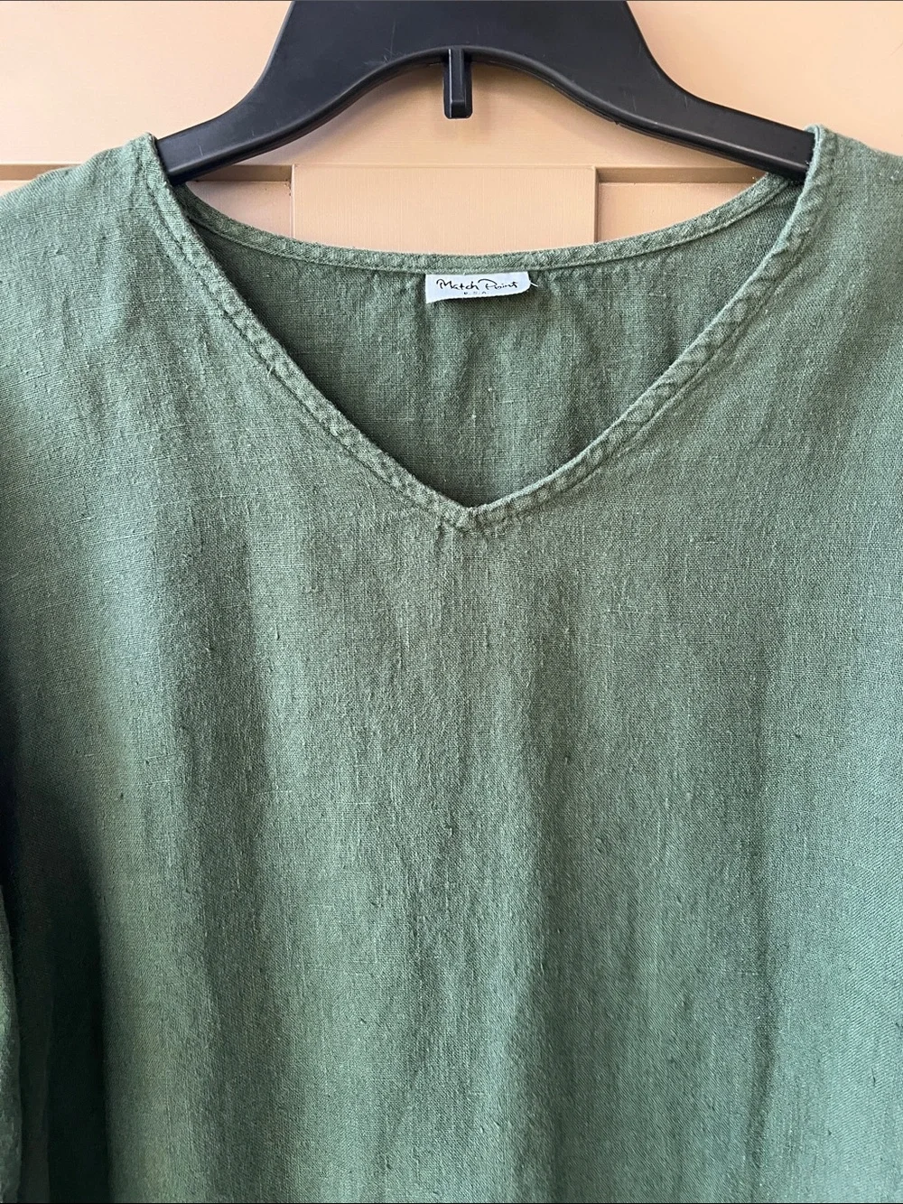 Match Point USA Sz M Olive Green Linen Set Top & Pull-on Pants
